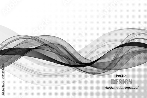 Gray horizontal smooth lines of a wave on an abstract background. Vector design