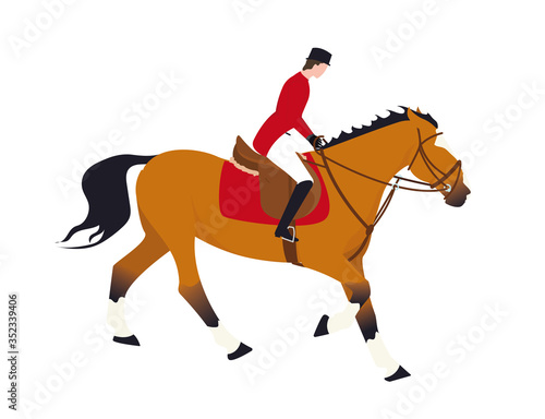 A horseman on a horse. Illustration of a jockey riding a horse. Illustration of a man riding a stallion. Image of a rider on a horse © GrandDesign
