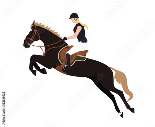A horsewoman on a horse. Illustration of a girl riding a bouncing horse. Illustration of a woman riding a stallion