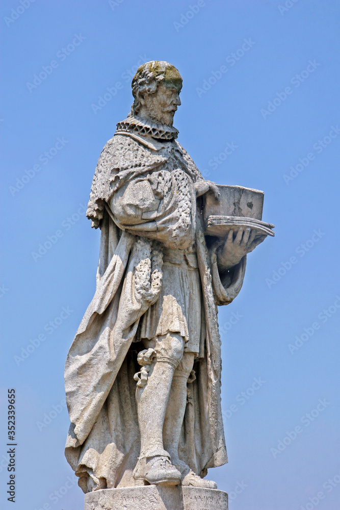 Marble statue of Andrea da Recanati in Prato della Valle in Padua, Italy.