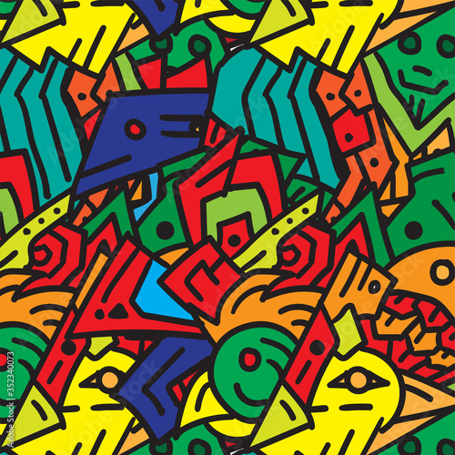 Abstract Colorful Doodle Art Background Design Template
for Art Exhibition, festival, summer, and parade.
