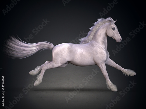 Beautiful white horse. 3D rendering