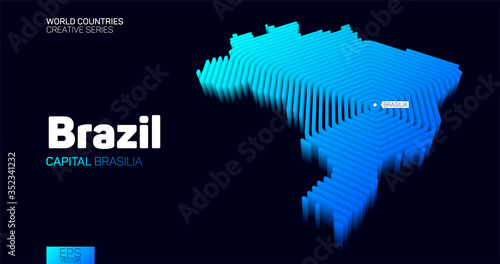 Isometric map of Brazil with blue hexagon lines