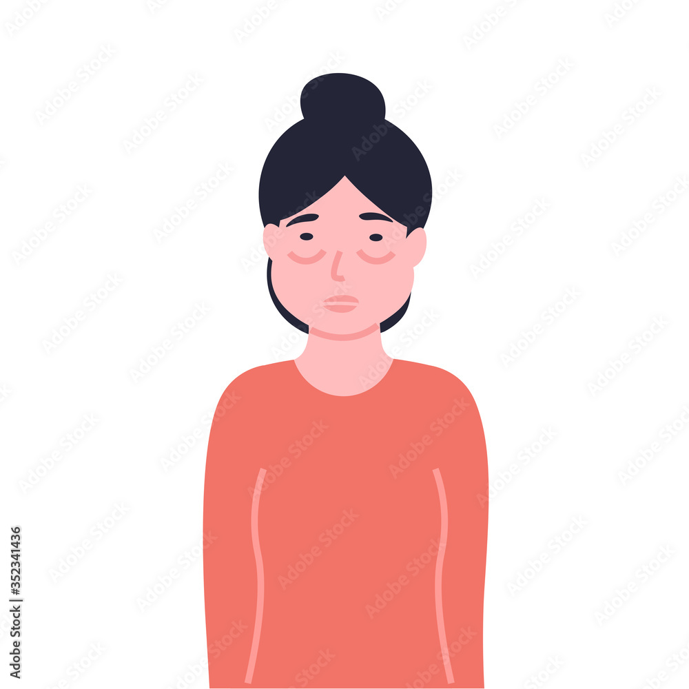 Woman has swollen face. Flat vector cartoon modern illustration. Woman has swollen face. Flat vector cartoon modern illustration.