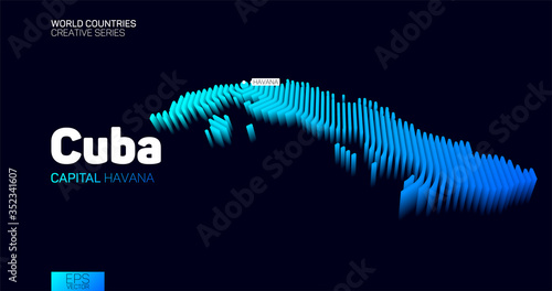 Isometric map of Cuba with blue hexagon lines