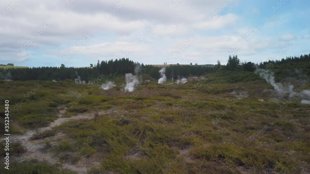 4k left to right panning view of steaming vents at the Craters of the Moon thermal park area which has a lot of geothermal steam activity, Taupo, North Island, New Zealand 4k left to right panning view of steaming vents at the Craters of the Moon thermal park area which has a lot of geothermal steam activity, Taupo, North Island, New Zealand