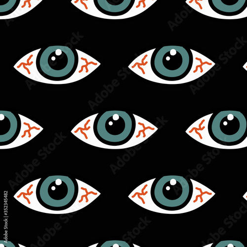 eye fatigue seamless doodle pattern, vector illustration