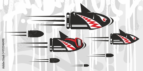 Abstract Graffiti Funny Cartoon Bullets Flying Vector Illustration