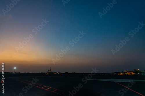 Sunrise from the runway at Cartagena de Indias airport  Colombia  tourism and modern means of transport.