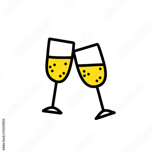 glasses of champagne doodle icon, vector illustration