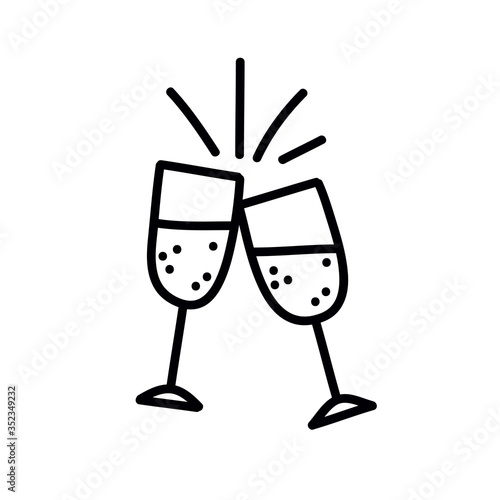 glasses of champagne doodle icon, vector illustration