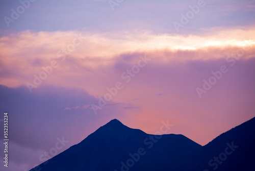 Silhouette volcano called Fuego, in Guatemala, volcano that caused the death of thousands of people in June 201