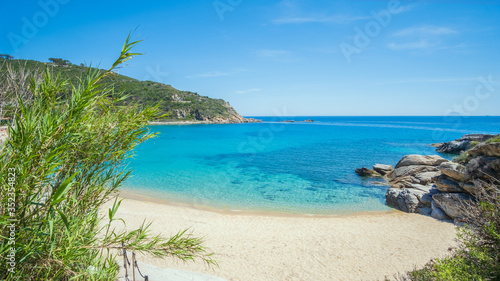 The Beach of Cavoli on Elba island in Italy without people. Tuscan Archipelago national park. Mediterranean sea coast. Vacation and tourism concept. © Karyna