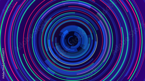 Circle neon lines technology Hi-tech blue background. Abstract graphic digital future concept design.