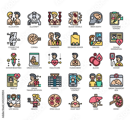 Set of organ donation thin line and pixel perfect icons for any web and app project.
