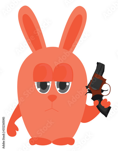 Bunny with gun , illustration, vector on white background