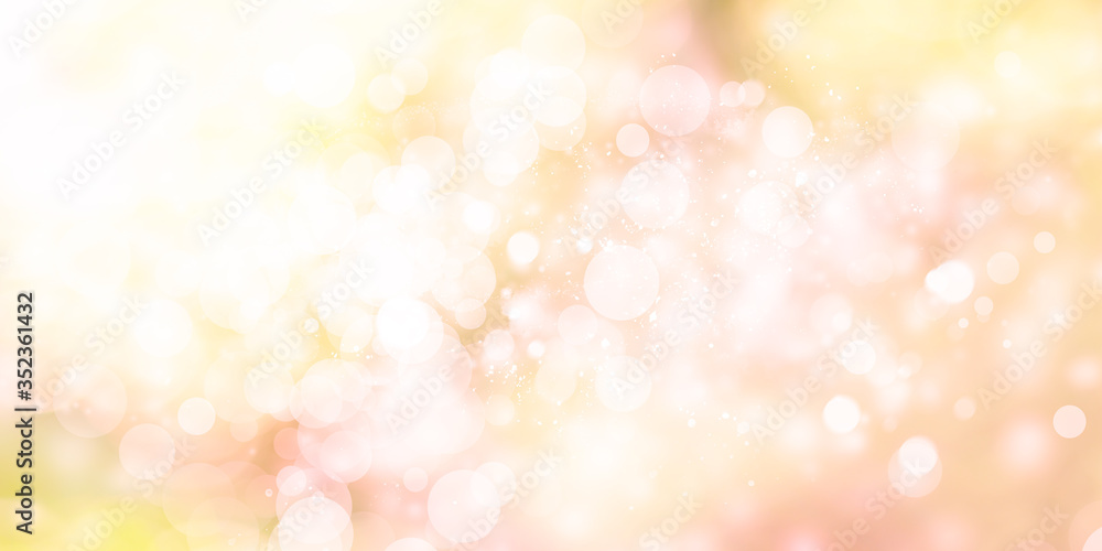 white bokeh blur background / Circle light on yellow background / Light gold sparkle background