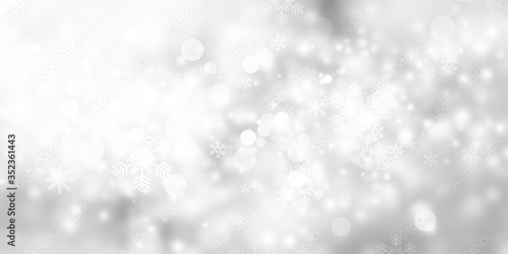 white and gray Christmas light with snowflake bokeh background, Winter backdrop wallpaper.