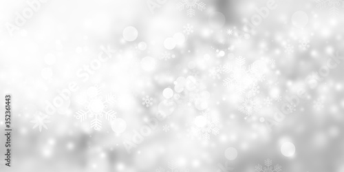 white and gray Christmas light with snowflake bokeh background  Winter backdrop wallpaper.