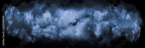 white cloud on black background. Wide sky and clouds dark tone.