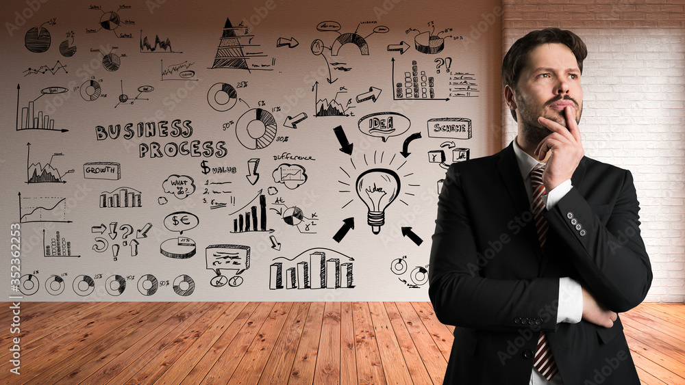 businessman thinking about a business plan businessman thinking about a business plan