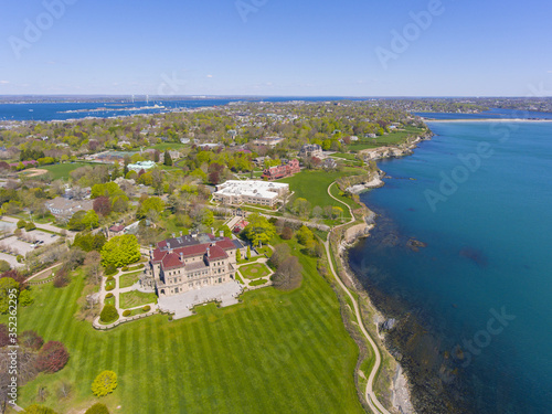 The Breakers and Cliff Walk aerial view at Newport, Rhode Island RI, USA. The Breakers is a Vanderbilt mansion with Italian Renaissance built in 1895 in Bellevue Avenue Historic District in Newport. photo