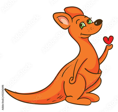 Kangaroo with heart , illustration, vector on white background