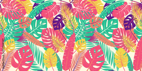 Seamless pattern with tropical leaves. Vector design