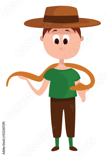 Zoologist with snake , illustration, vector on white background