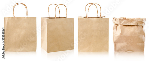 Set of vintage paper bag isolated on white background. photo