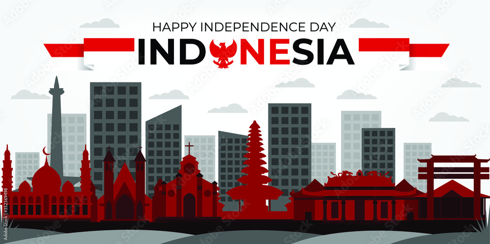 Independence day Indonesia  banner with red and white color background vector