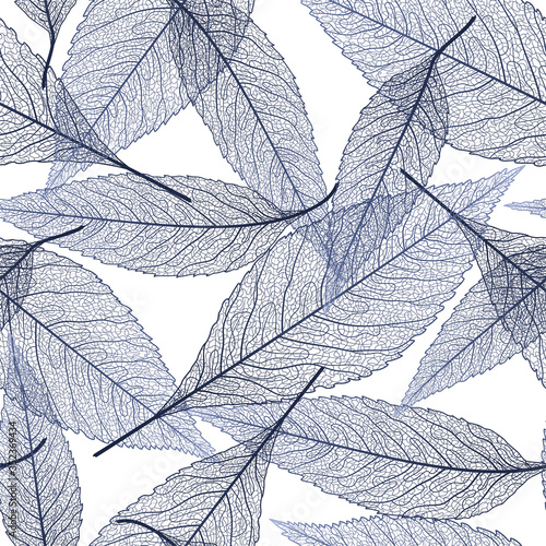 Seamless pattern with dark-blue leaf veins. Vector illustration.