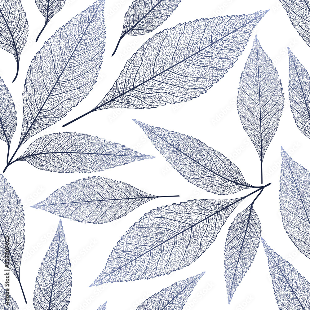 Seamless pattern with dark-blue leaf veins. Vector illustration. - obrazy, fototapety, plakaty 