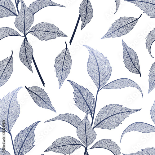 Seamless pattern with dark-blue leaf veins. Vector illustration. © helenagl