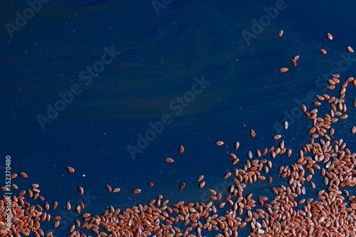 Flax seed on a blue wood surface © Luca