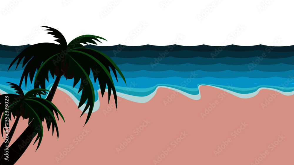 tropical beach with coconut trees landscape, nobady on the beach