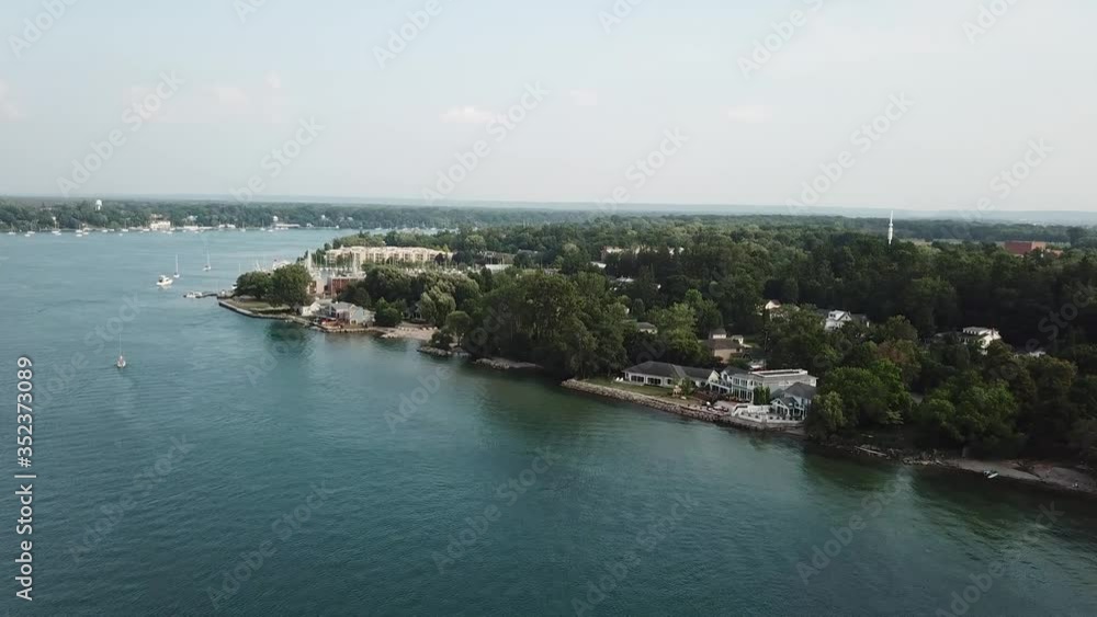 Niagara on the Lake, Canada, Drone Aerial View of Waterfront on Lake Ontario and Niagara River, Border With USA Niagara on the Lake, Canada, Drone Aerial View of Waterfront on Lake Ontario and Niagara River, Border With USA