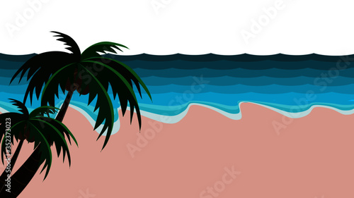 tropical beach with coconut trees landscape, nobady on the beach