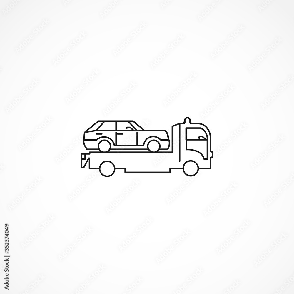 tow truck with car line icon. tow truck isolated line icon