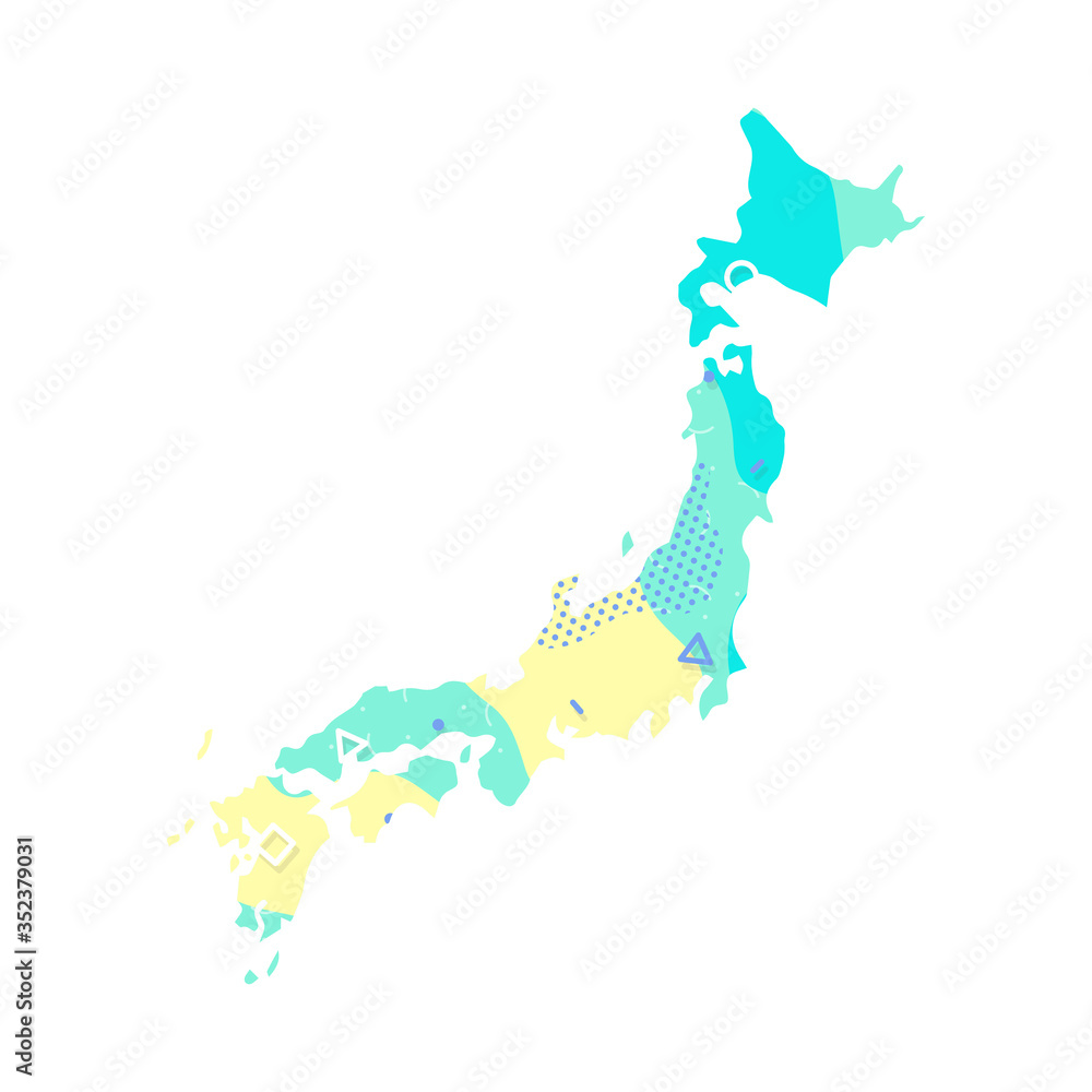 Japan Memphis Pattern of Asia, Asian map illustration, vector isolated on white background, outline style Japan Memphis Pattern of Asia, Asian map illustration, vector isolated on white background, outline style