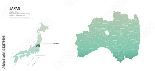 fukushima map. japan provinces map. vector map of japanese rigion.