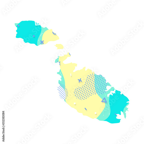 Malta country memphis pattern of Europe, European map illustration, vector isolated on white background, country