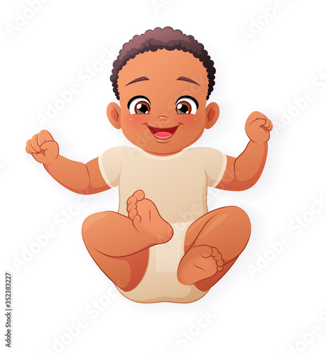 Cute and happy little African baby. Isolated vector illustration.