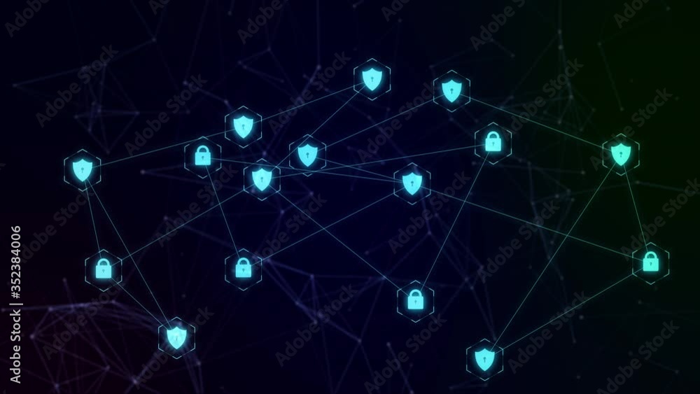Motion graphic of Security shield and key icon connection with line and polygon , security system technology abstract background concept Motion graphic of Security shield and key icon connection with line and polygon , security system technology abstract background concept