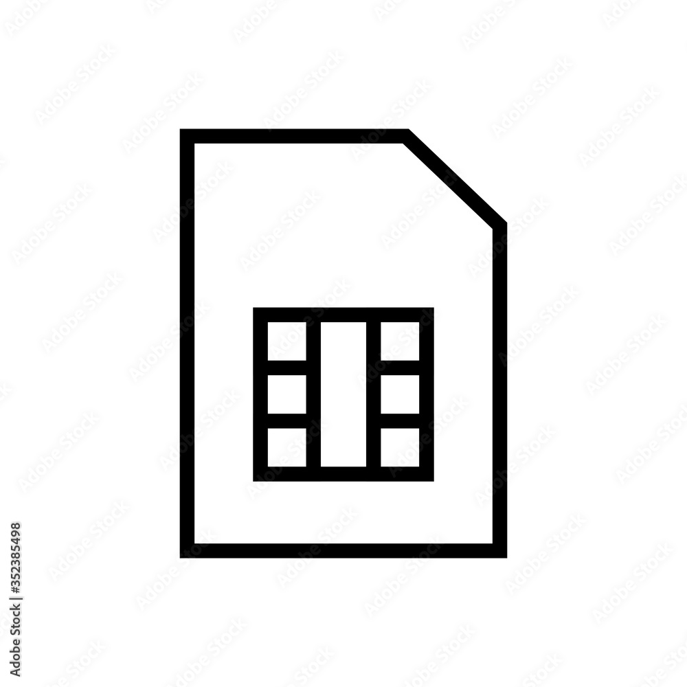Sim card outline icon isolated. Symbol, logo illustration for mobile concept, web design and games. Sim card outline icon isolated. Symbol, logo illustration for mobile concept, web design and games.