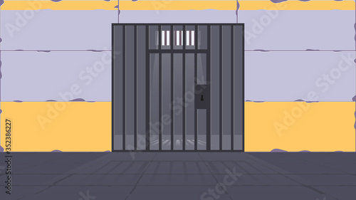 Prison cell. A prison cell with a metal grate. Prison in cartoon style. Vector.
