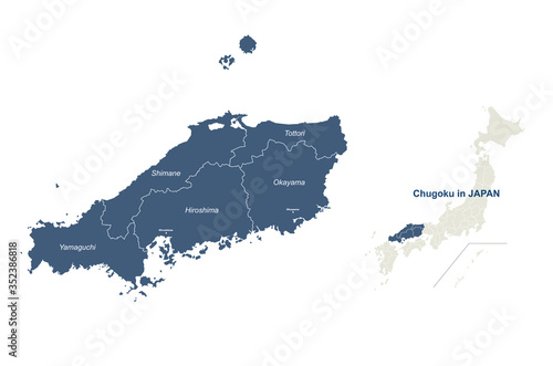 chugoku map. japan region v...