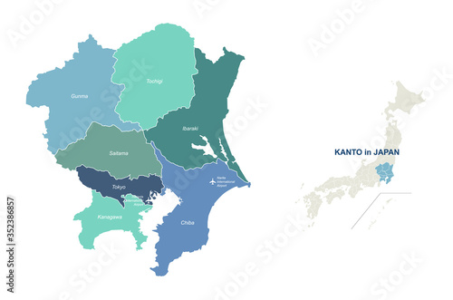 kanto map. tokyo in japan region vector map.