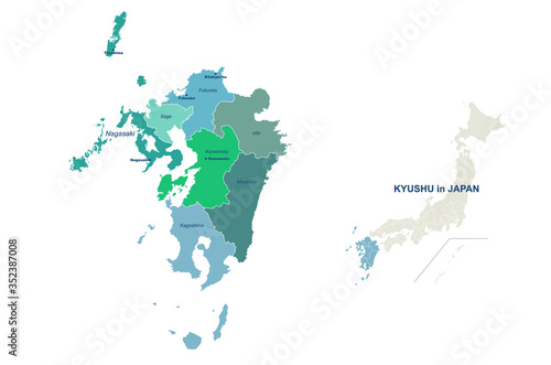 kyushu map. japan region vector map. photo