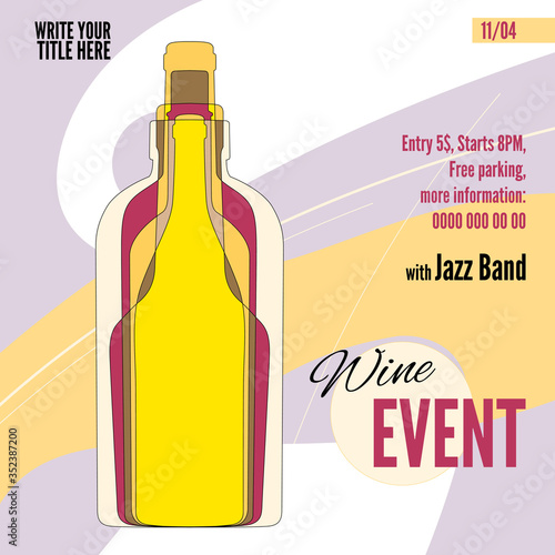 Template for Wine festival event or menu covers. Cocktail Party banner in A4 size. Vintage abstract art. Overlapping shapes style. Vector layout for brochure, banner, flyer